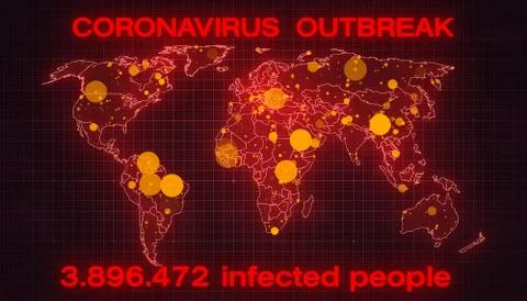3d render of a world map showing the outbreak of the coronavirus イラスト素材