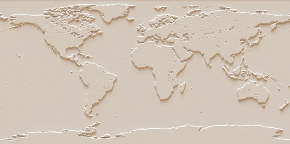 3D render of a world relief map. Stock Illustration
