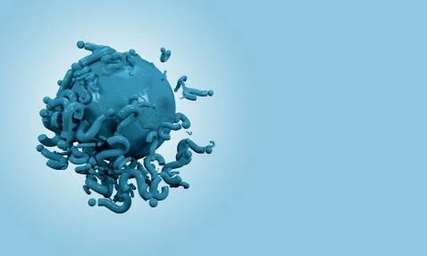 3D render world sphere with interrogate signs Illustrazione stock