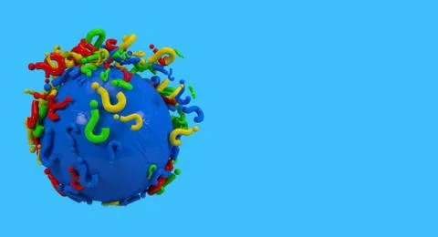 3D render world sphere with interrogate signs Stock Photos