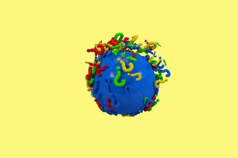 3D render world sphere with interrogate signs Stock Photos
