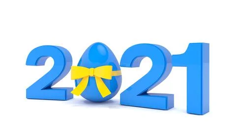 3d render of the year 2021 in blue with the number zero as Easter egg Stock Illustration