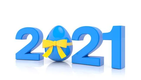 3d render of the year 2021 in blue with the number zero as Easter egg 스톡 일러스트