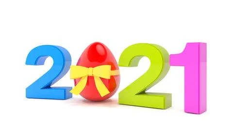 3d render of the year 2021 in colorful with the number zero as Easter egg Stock Illustration