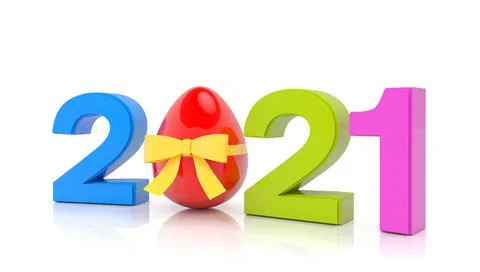 3d render of the year 2021 in colorful with the number zero as Easter egg 스톡 일러스트