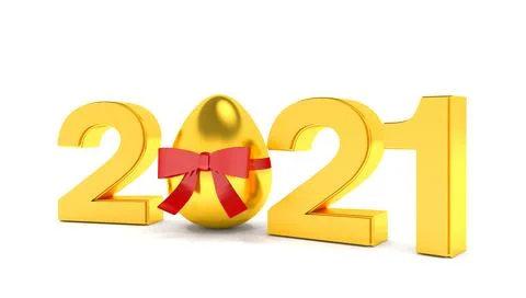 3d render of the year 2021 in gold with the number zero as Easter egg Stock Illustration