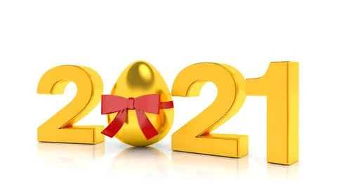 3d render of the year 2021 in gold with the number zero as Easter egg 스톡 일러스트
