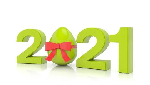 3d render of the year 2021 in green with the number zero as Easter egg Stock Illustration