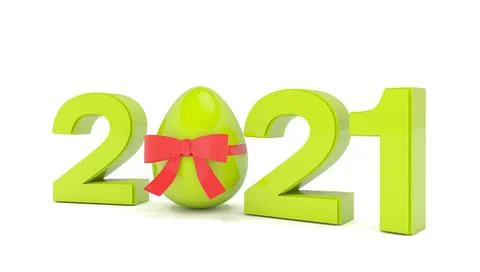 3d render of the year 2021 in green with the number zero as Easter egg 스톡 일러스트