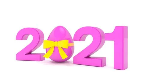 3d render of the year 2021 in pink with the number zero as Easter egg Stock Illustration