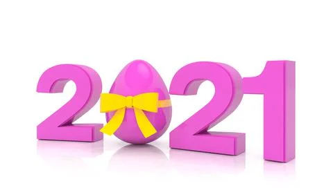3d render of the year 2021 in pink with the number zero as Easter egg 스톡 일러스트