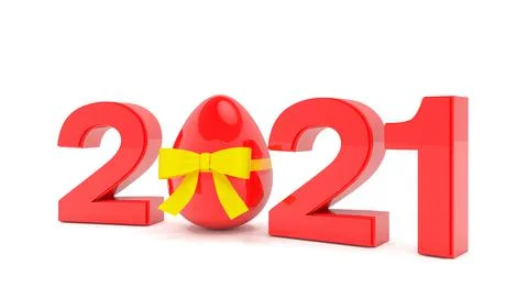 3d render of the year 2021 in red with the number zero as Easter egg Stock Illustration