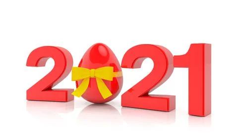 3d render of the year 2021 in red with the number zero as Easter egg 스톡 일러스트