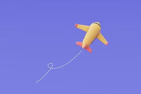 3d render of yellow airplane isolated on purple background ,Tourism and trave Stock Illustration