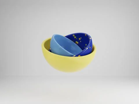 3d render of yellow and blue hemisphere rotating as planet. futuristic Stock Illustration