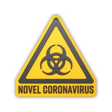 3d render of a yellow biohazard warning sign and the message novel coronaviru Illustrazione stock