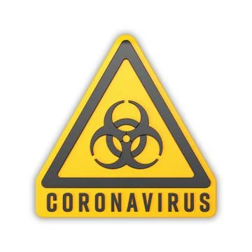3d render of a yellow biohazard warning sign and the message Coronavirus Stock Illustration