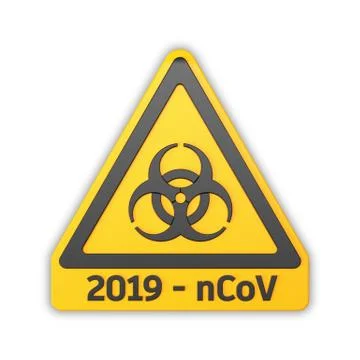 3d render of a yellow biohazard warning sign and the message 2019-nCoV Illustrazione stock