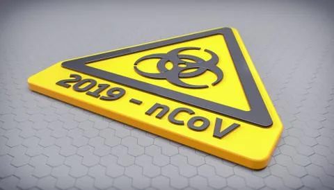 3d render of a yellow biohazard warning sign and the message 2019-nCoV Illustrazione stock