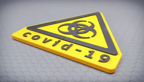 3d render of a yellow biohazard warning sign and the message covid-2019 Stock Illustration