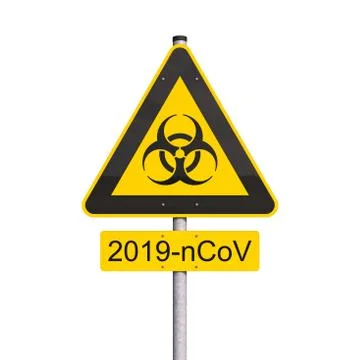 3d render of a yellow biohazard warning sign and the message 2019-nCoV Illustrazione stock