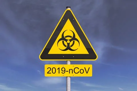 3d render of a yellow biohazard warning sign and the message 2019-nCoV Illustrazione stock