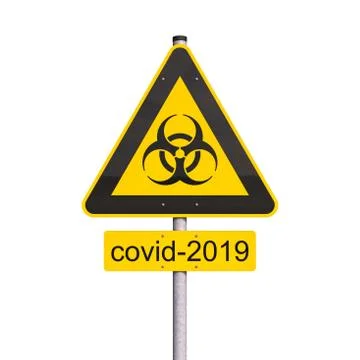 3d render of a yellow biohazard warning sign and the message covid-2019 Stock Illustration