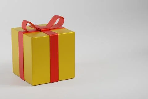 3D Render Yellow Box Gift with Red Ribbon on Light Background Stock Illustration