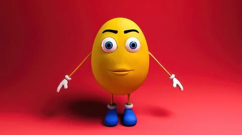 3d render yellow cartoon character easter egg rabbit on red background 스톡 일러스트