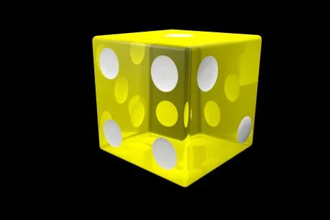 3d render yellow Casino Dice . Poker Cubes Isolated on black Background. Stock Illustration