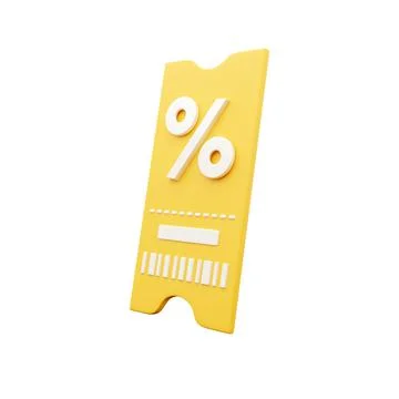 3d render yellow coupon icon on white background. Cartoon style 3d rendering 스톡 일러스트