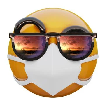 3D render of yellow emojiface  with sunglasses and medical mask Stock Illustration