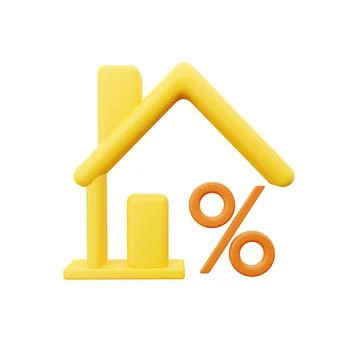 3d render Yellow House with percant discount tag icon isolated on white Stock Illustration