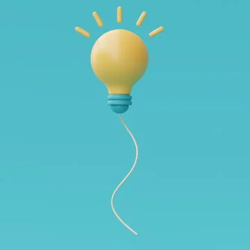 3d render yellow light bulb floating isolate on blue background.minimal style Stock Illustration