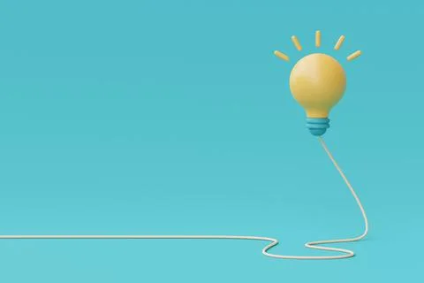 3d render yellow light bulb floating isolate on blue background.minimal style Stock Illustration