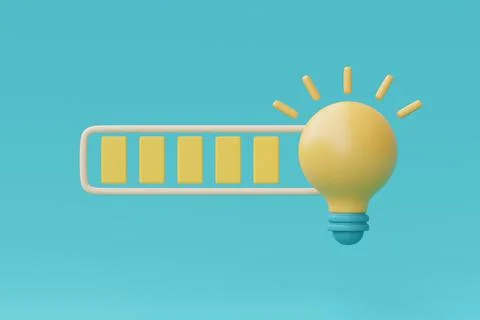 3d render yellow light bulb on blue background,idea loading concept,creativit Stock Illustration
