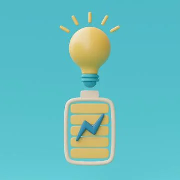 3d render yellow light bulb on blue background,idea loading concept,creativit Stock Illustration