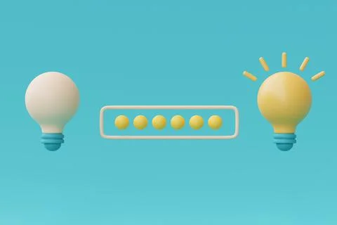 3d render yellow light bulb on blue background,idea loading concept,creativit Illustrazione stock