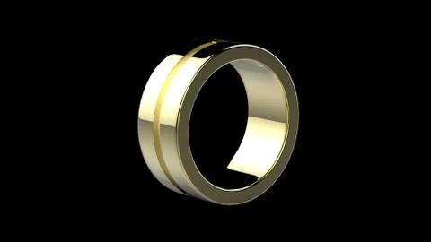 3d render, yellow ring on black background. gold jewelry metal circle shape.  Illustrazione stock