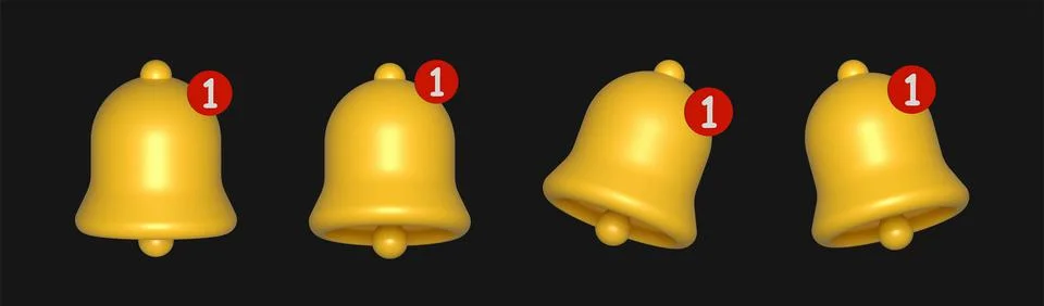 3d render yellow ringing bell with new notification for social media. Illustrazione stock