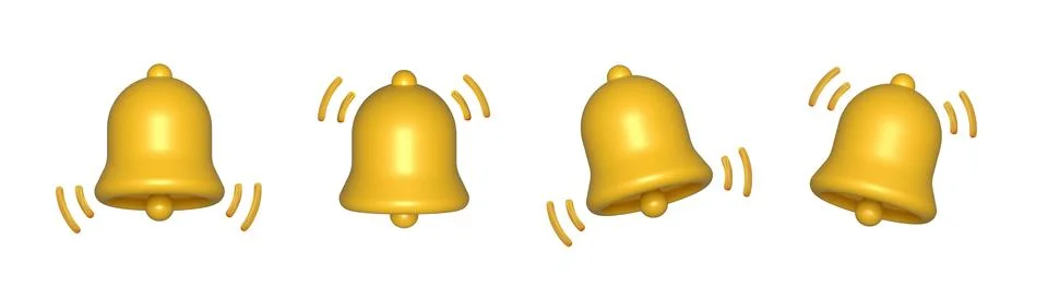 3d render yellow ringing bell with new notification for social media reminder. Stock Illustration
