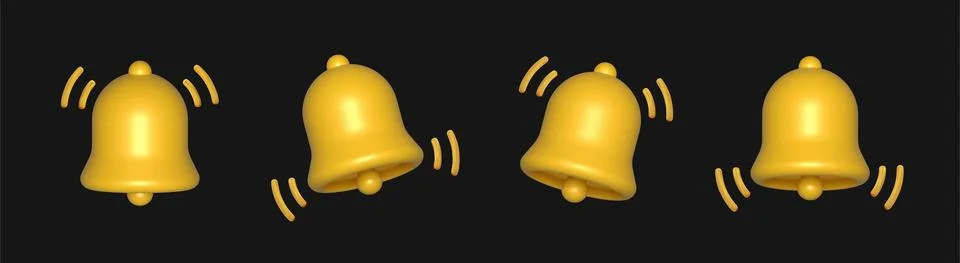 3d render yellow ringing bell with new notification for social media . Stock Illustration