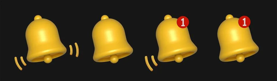 3d render yellow ringing bell with new notification for social media reminder. Stock Illustration