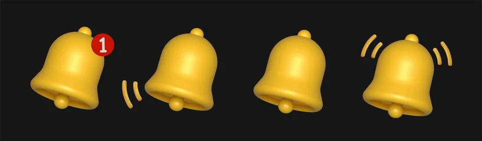3d render yellow ringing bell with new notification for social media reminder. Stock Illustration