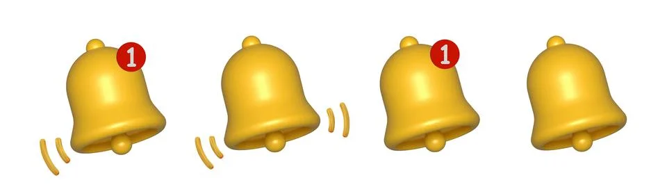 3d render yellow ringing bell with new notification for social media reminder. Stock Illustration