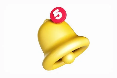 3d render yellow ringing bell with new notification for social media reminder Stock Illustration