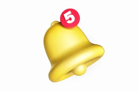 3d render yellow ringing bell with new notification for social media reminder Stock Illustration