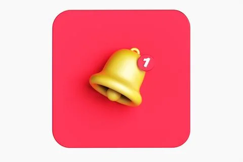 3d render yellow ringing bell with new notification for social media reminder Stock Illustration