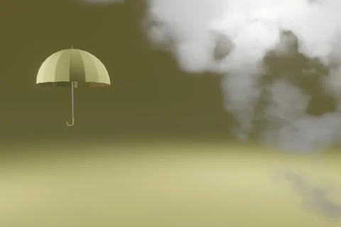 3d render of yellow umbrella and looming storm clouds Illustrazione stock