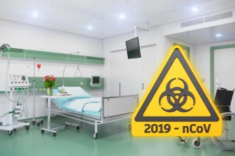 3d render of a yellow warning sign for biological hazards and the message 201 Stock Illustration